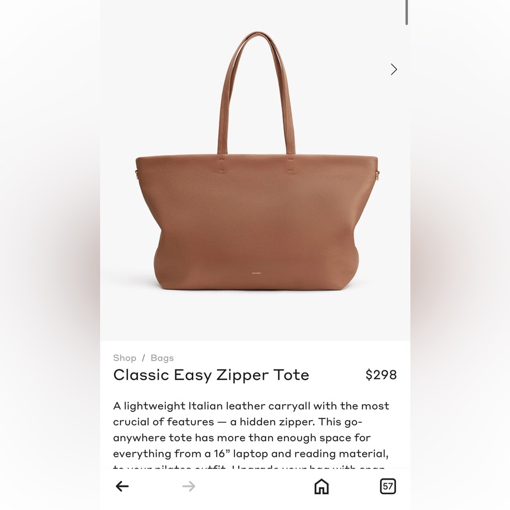 Cuyana Brown Leather Classic Easy Zipper Tote Bag with insert